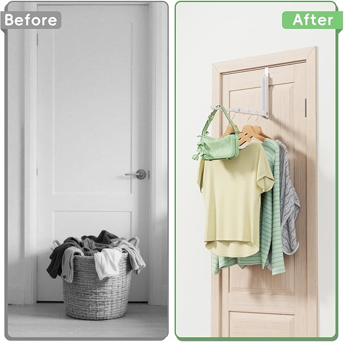 Over Door Hanger,Over the Door Clothes Hanger with 10 Ridges,Space-Saving Over the Door Drying Rack,Door Hooks for Hanging Clothes,Larger Capacity Over the Door Hanger (1, White)
