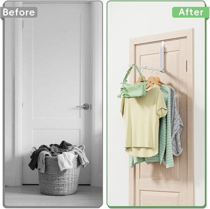 Over Door Hanger,Over the Door Clothes Hanger with 10 Ridges,Space-Saving Over the Door Drying Rack,Door Hooks for Hanging Clothes,Larger Capacity Over the Door Hanger (1, White)