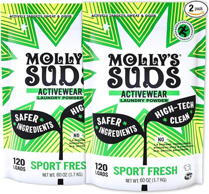 Molly's Suds Active Wear Laundry Detergent | Extra Strength Sport Laundry Powder, Stain Fighting for Performance Fabrics and Sensitive Skin | 240 Load (2 Pack)
