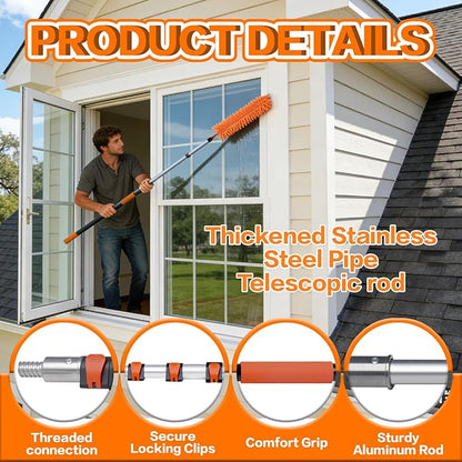 26FT High Reach Duster Cleaning Kit with 5-20 FTExtension Pole, High Ceiling Fan Cleaner Duster Tool for Fan Blades, Extendable Reusable Cobweb, Feather, Window Cleaning Squeegee Kit (20FT)
