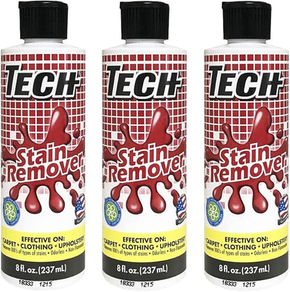 TECH Multi-Purpose Stain Remover | For Carpet, Clothes, Baby, Furniture, Pet, Laundry, Rug Stains | Red Wine, Blood, Coffee, Armpit Stain Remover All-In-One Solution | (3 Pack of 8oz Bottles)