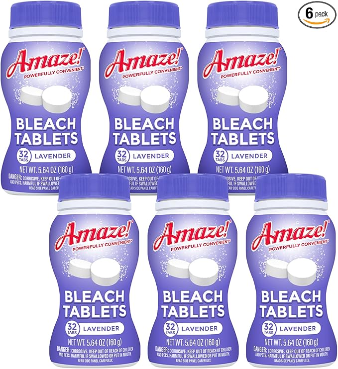 AMAZE Ultra Concentrated Bleach Tablets [6 bottles] - Lavender Scent - for Laundry, Toilet, and Multipurpose Home Cleaning. No Splash Liquid Bleach Alternative