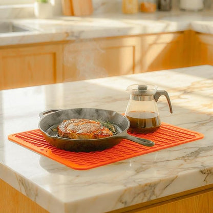 MicoYang Silicone Dish Drying Mat for Multiple Usage,Easy clean,Eco-friendly,Heat-resistant Silicone Mat for Kitchen Counter or Sink,Refrigerator or drawer liner Orange L 16 inches x 12 inches