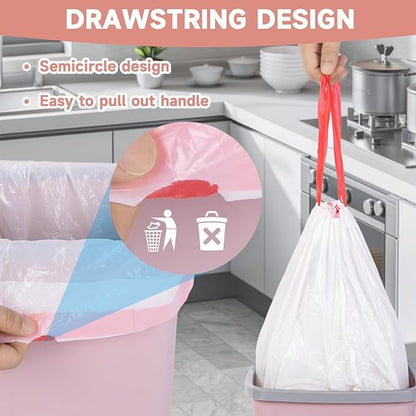 8 Gallon Trash Bags Drawstring Unscented - Magesh 5 Rolls 100 Count Medium Garbage Bag Clear White 30 Liter Strong Plastic Wastebasket Can Liners for Home Kitchen Outdoor Camping