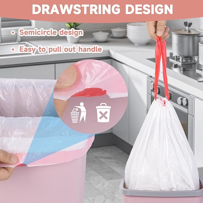 5 Gallon Trash Bags Drawstring Unscented - 1.1 Mil White Small Garbage Bags 125 Count 18 Liter Recycling Small Wastebasket Plastic Bags Kitchen Office Bathroom Liners Strong Thick Bulk Magesh