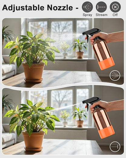 Bontip Amber Glass Spray Bottle with Silicone Sleeve Protection, 16 oz Refillable Spray Bottle for Cleaning Solutions, Plants, Aromatherapy, Facial Hydration (Orange Sleeve(Amber Bottle)