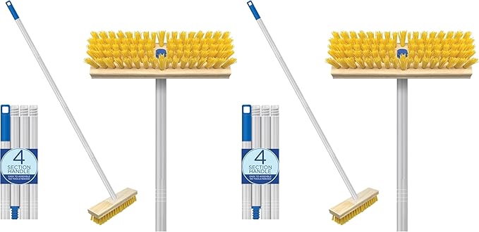LOLA Deck Scrub Brush Outdoor Broom, Durable Bristles Remove Dirt, Grime, Grout, Leaves, Snow on Patios, Decks, Wet or Dry, 2 Pack