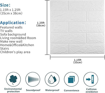 40 PCS White 3D Wall Panels, 58 sq.feet Coverage, Printable Wallpaper Sticker with Self-Adhesive Waterproof Brick PE Foam Wall Panels Peel and Stick for Interior Wall Decor Home Decoration
