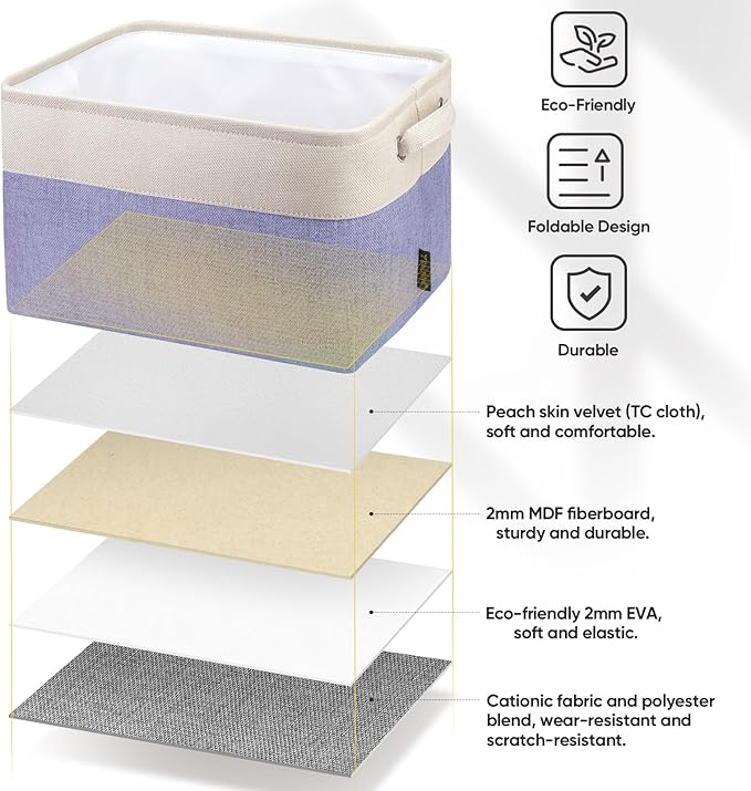 BALEINE 3 Pack Fabric Closet Storage Bins for Shelves, Linen Closet Organizers and Storage, Decorative Baskets for Organizing, Shelf, Clothes, Home, Office (Lavender, 12"x8"x8")