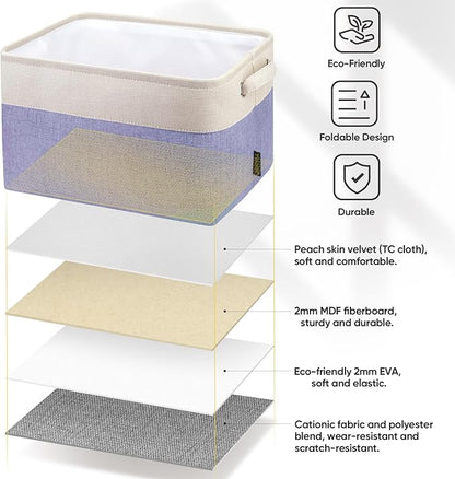 BALEINE 3 Pack Fabric Closet Storage Bins for Shelves, Linen Closet Organizers and Storage, Decorative Baskets for Organizing, Shelf, Clothes, Home, Office (Lavender, 12"x8"x8")