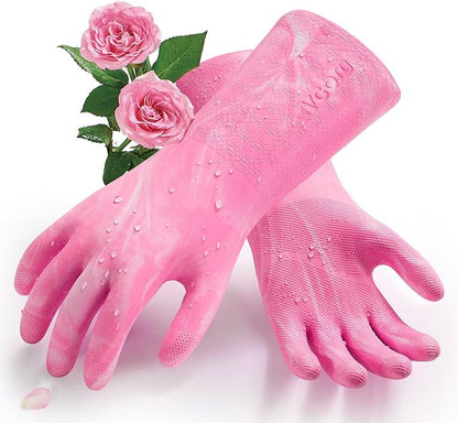 Vgo... Household Cleaning Gloves,Double-layer,Lined Dishwashing Gloves,Long Sleeves for Kitchen,Bathroom Cleaning(TP1117)