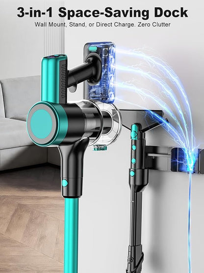 Cordless Vacuum Cleaner,58kPa/10-in-1 Stick Vacuum with 29-inch Hose and LED Lighting Brush,50Mins Runtime Vacuum Cleaner for Home,Self-Standing Vacuum with Anti-Tangle Brush for Pet Hair/Carpet/Floor