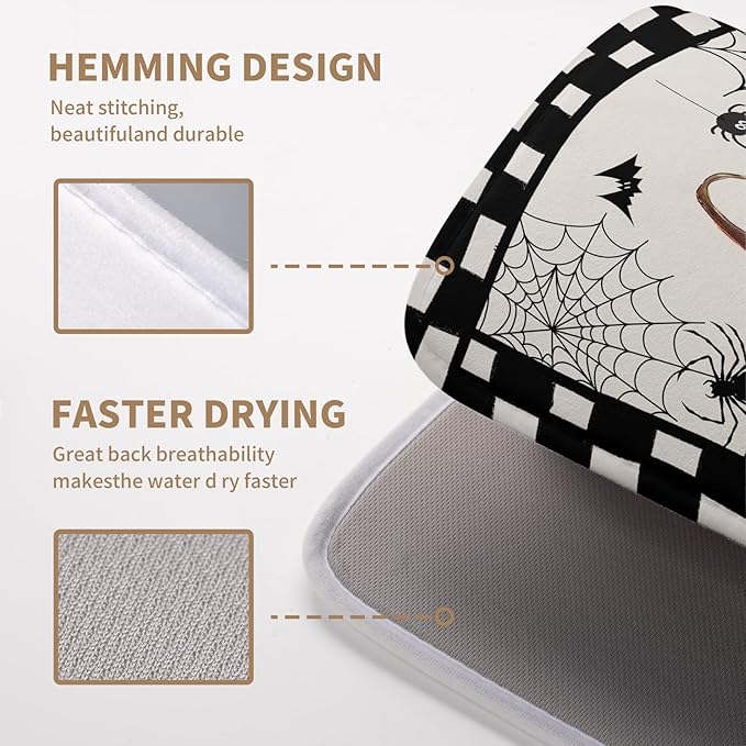 Halloween Kitchen Drying Mats for Dishes 16x18 In Orange Pumpkin Ghost Dish Drying Mat Black Bat Spiders Web Buffalo Plaid Dish Rack Mat Absorbent Microfiber Drying Pad for Kitchen Counter