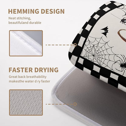 Halloween Kitchen Drying Mats for Dishes 16x18 In Orange Pumpkin Ghost Dish Drying Mat Black Bat Spiders Web Buffalo Plaid Dish Rack Mat Absorbent Microfiber Drying Pad for Kitchen Counter