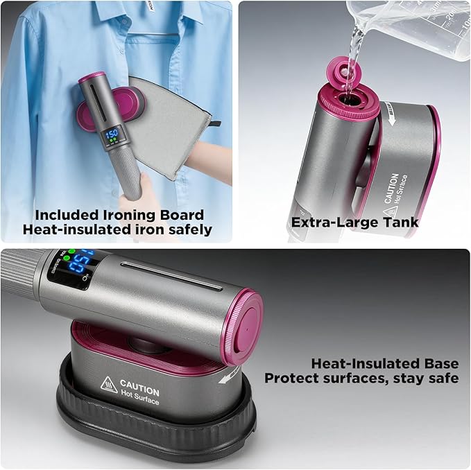 Travel Steamer for Clothes, 2-in-1 Steam Iron & Garment Steamer with Fast Heat-Up, 1200W Portable Handheld Clothes Steamer, Large Ceramic Heat Panel Quick Wrinkle Removal for Home/Travel/Hotel