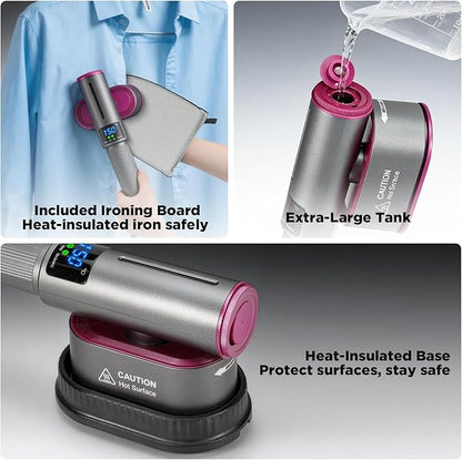 Travel Steamer for Clothes, 2-in-1 Steam Iron & Garment Steamer with Fast Heat-Up, 1200W Portable Handheld Clothes Steamer, Large Ceramic Heat Panel Quick Wrinkle Removal for Home/Travel/Hotel