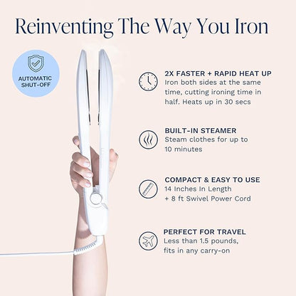 Nori Press Travel Steam Iron - Handheld Iron With Optional Steam Feature - No Ironing Board Required - Easy to Use w/ 6 Fabric Settings - Removes Wrinkles - User Manual Included -White