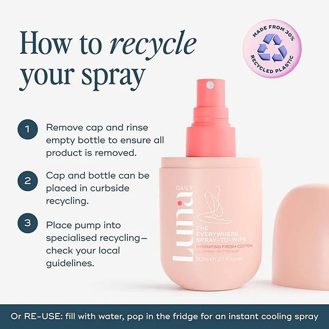 Luna Daily The Everywhere Spray-To-Wipe - Hydrating Soft Cotton | 80ml