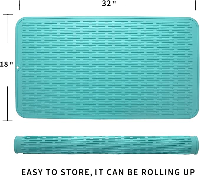 MicoYang Silicone Dish Drying Mat for Multiple Usage,Easy clean,Eco-friendly,Heat-resistant Silicone Mat for Kitchen Counter or Sink,Refrigerator or Drawer Liner Mint 4XL 32 inches x 18 inches