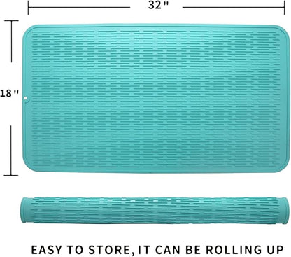 MicoYang Silicone Dish Drying Mat for Multiple Usage,Easy clean,Eco-friendly,Heat-resistant Silicone Mat for Kitchen Counter or Sink,Refrigerator or Drawer Liner Mint 4XL 32 inches x 18 inches