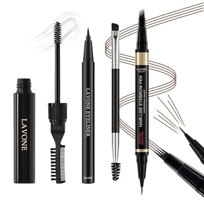 LAVONE Eyebrow Pencil Kit with Microblading Pen, Clear Gel, Eyeliner, Dual-ended Brush, Waterproof, Smudge Proof, Long Lasting Makeup Formula, Eyebrow Pencils for Women - Soft Brown