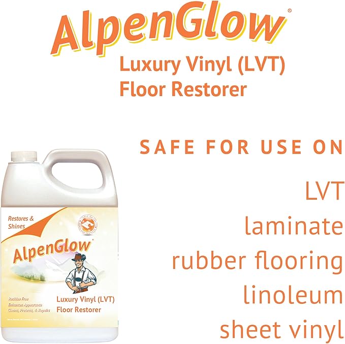 Alpenglow Luxury Vinyl Floor Restorer – High-Gloss Polish & Scratch Repair, Streak-Free Shine, Easy to Apply (Case of 4, Gallon)