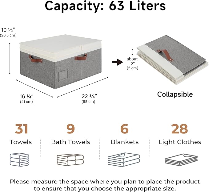GRANNY SAYS Decorative Storage Boxes with Lids, Collapsible Large Closet Storage Bins with Label, Fabric Storage Bins for Clothes, White&Gray