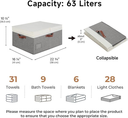 GRANNY SAYS Decorative Storage Boxes with Lids, Collapsible Large Closet Storage Bins with Label, Fabric Storage Bins for Clothes, White&Gray