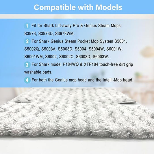 S3973D Steam Mop Replacement Pads for Shark Lift-Away Pro & Genius Steam Pocket Mop S3973 S3973D S5003D S3973WM S5001 S5002Q S5003A S5004 S5004W S6001W S6001WM S6002 S6002C,Part # P184WQ, 8 Pack