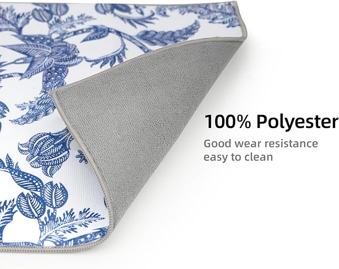 2 Pack XXL 17" x 24" Blue and White Porcelain Dish Drying Mat - Dish Drying Mats for Kitchen Counter, Super Absorbent, Anti-Slip, Fast Drying, Kitchen Must-Have