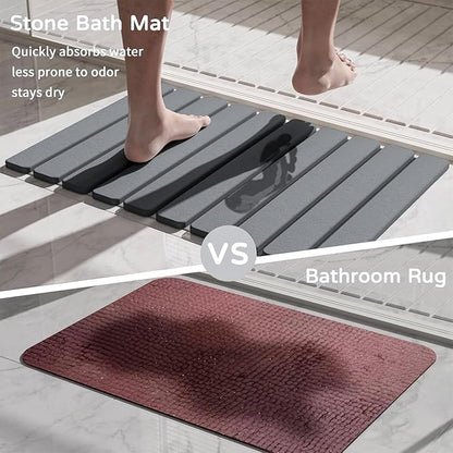 Foldable Stone Bath Mat, Quick Dry Stone Drying Mats for Bathroom, Super Absorbent Bath Mat, Non Slip, Large Diatomaceous Earth Dish Drying Mats for Kitchen Counter 23.5 x 15.4in, Dark Gray