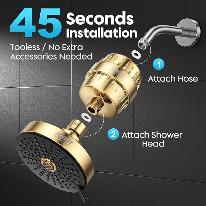 Filtered Shower Head COMBO – for Healthier Skin & Hair | 3 Mode High Pressure Shower Heads with 25-Stage Filtration | Removes 99.947% Chlorine & Heavy Metals | Shower Head ith Filters Set- Golden