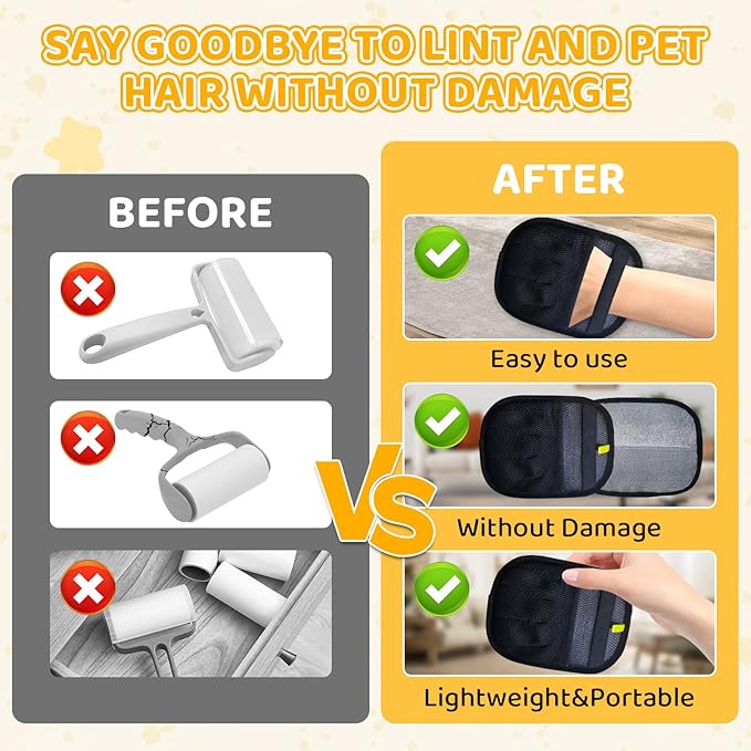 Pet Hair Removal Glove for Dogs & Cats, 2025 Newly Upgraded Five-Finger Electrostatic Pet Hair Gloves, Pet Hair Remover Tool for Clothing, Couch, Carpet, Car Seat（1 Pack Black）