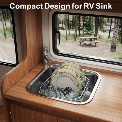 GSlife Small in Sink Dish Drying Rack - Stainless Steel Compact Dish Drainer for RV Kitchen Apartment Sink, Rust Resistant Inside Sink Rack, 1–2 Person Households, 11.6" W x 13.4" L