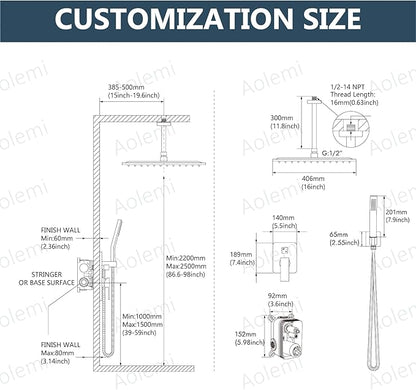 Aolemi Ceiling Mount Shower System Rain Shower Head with Handheld Spray High Pressure Shower Faucet Set Rough-in Valve Shower Trim Kit Included Bathroom Polish Chrome 16 Inch Ceiling Shower Head