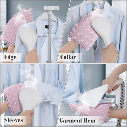 2 Pack Garment Steamer Ironing Gloves Heat Resistant Ironing Pad Anti Steam Glove Board Waterproof Garment Steamer Mitt with Finger Loop for Clothes Steamers (Grey+Pink)