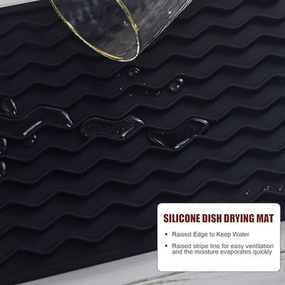 Silicone Dish Drying Mat for Multiple Usage, Easy clean, Eco-friendly, Heat-resistant Dish Drainer Mat for Kitchen Counter,Sink,Refrigerator or Drawer liner (12" x 6", Translucent)
