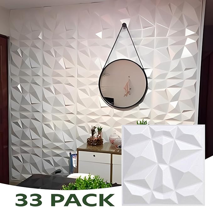 Decorative 3D PVC Wall Panels - Peel & Stick, Waterproof, Lightweight - Perfect for Accent Walls & DIY Projects - 9.8x9.8 Inches (33-Pack)