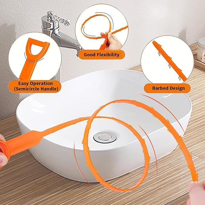 Drain Snake Clog Remover:3 Pcs Hair Clog Auger, 25 Inch Drain Cleaner Tool Suitable for Dredging Clogged Pipes, Sink, Shower Drains(Orange)