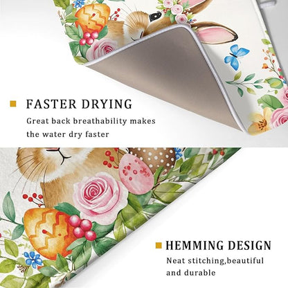 Easter Egg Bunny Dish Drying Mat 18 x 24 Inch With Absorbent Reversible Microfiber Spring Floral Flower Rabbit Butterfly Holiday Drying Mats Fast Dry Pad Draining Mat For Kitchen Countertop