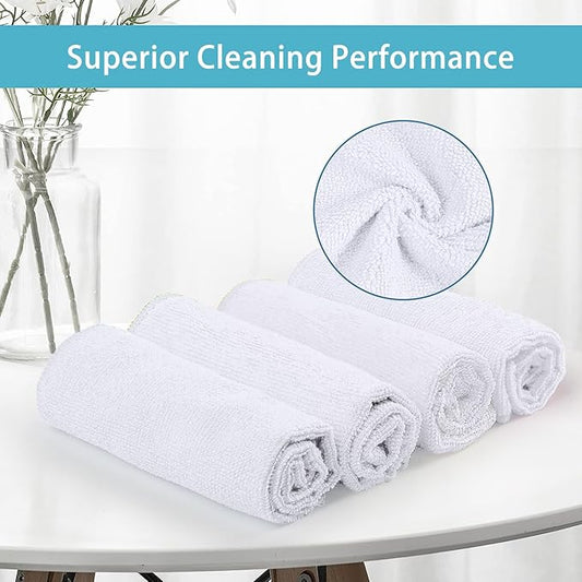 HOMEXCEL White Microfiber Cleaning Cloth 100 Pack, Microfiber Towel for Cars, Lint Free, Scratch-Free, Highly Absorbent, and Cleaning Rags for House, Window and Glass, Cars, TV Screen 11.5 X11.5 inch