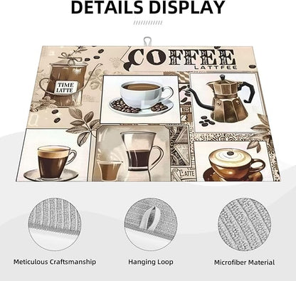 Coffee Dish Drying Mat, Highly Absorbent Microfiber Kitchen Counter Pad Reusable Washable, 18*24"