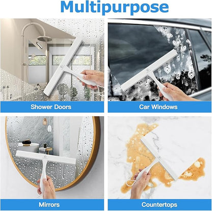 Shower Squeegee for Glass Doors, 11 Inch Ergonomics Anti-Rust Silicone Squeegee with Stainless Steel Frame for Shower Glass Door, Mirrors, Tiles and Windows Cleaning, White