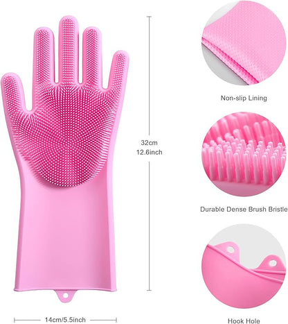 Angel Wings Magic Dish Washing Gloves with Scrubber, Silicone Reusable Cleaning Gloves, Heat-proof Household Scrubber Gloves