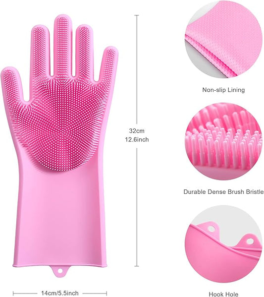 Angel Wings Magic Dish Washing Gloves with Scrubber, Silicone Reusable Cleaning Gloves, Heat-proof Household Scrubber Gloves