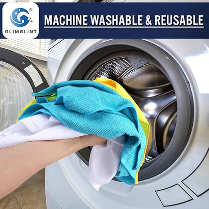 GLIMGLINT Microfiber Cleaning Cloth,12PK Reusable Cleaning Rags, Highly Absorbent Shop Rags Bulk, All-Purpose Car Cleaning Towels for TV Screen, Kitchen, Restaurant Garage, 14"X12", Multicolor