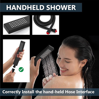 Aolemi Shower Faucet Set Rain Shower System with Handheld Spray Bathroom Shower Combo Rough-in Valve and Shower Trim Kit Included Matte Black 12 Inch Wall Mount Shower Head