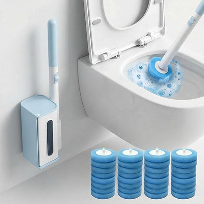Disposable Toilet Bowl Cleaner Wand, Compact Toilet Brush and Holder with 32 Pre-Loaded Cleaner Refills, Wall-Mounted Disposable Toilet Brush Ideal for RV, Camper and Small Bathroom