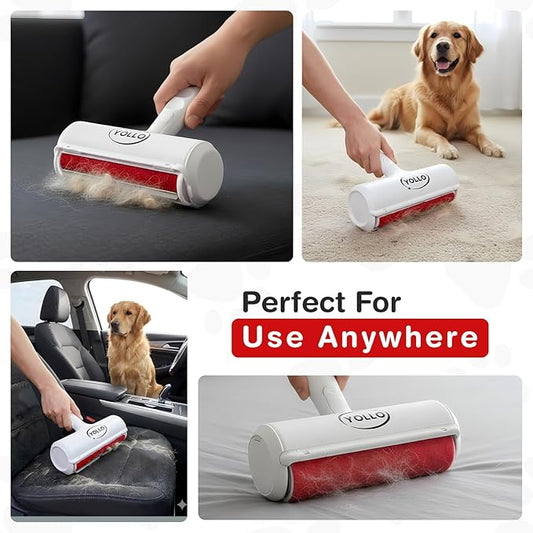 YOLLO Roller Pet Hair Remover - Portable Dog Hair Remover - Self-Cleaning Pet Hair Remover with Built-in Fur Bin, Reusable Lint Remover for Dog & Cat Hair on Furniture, Carpet, Sofa, Bed, Car - White