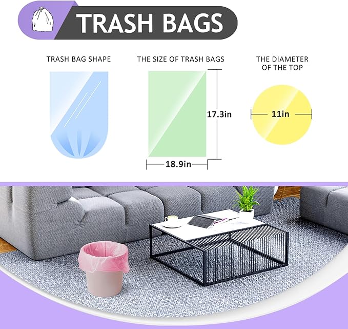 Small Trash Bags 2 Gallon 120 Count Strong Trash Bags Colorful Small Garbage Bags, Trash Can Liners for Bathroom Home Office Kitchen Bedroom, fit 5-10 Liter, 1,1.2,1.6,2,2.6,3 Gal,Multicolor
